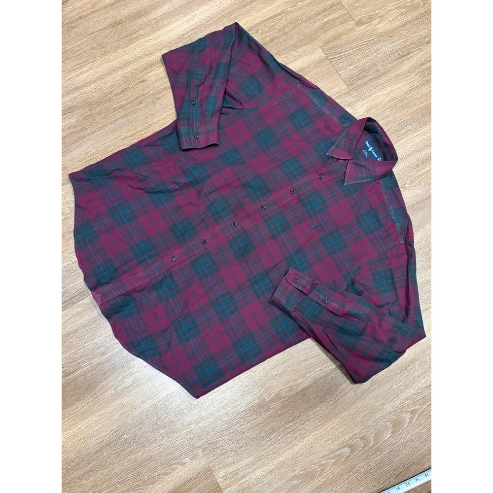 Polo Ralph Lauren Blake Mens Large Plaid Button Down Shirt Burgundy Green Cotton